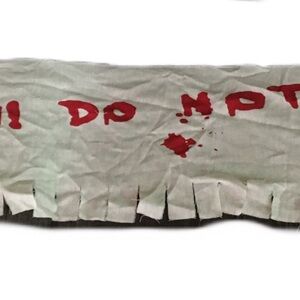 Fringed White and Red Fabric Banner